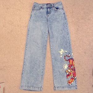 Ed Hardy light wash jeans with tiger print